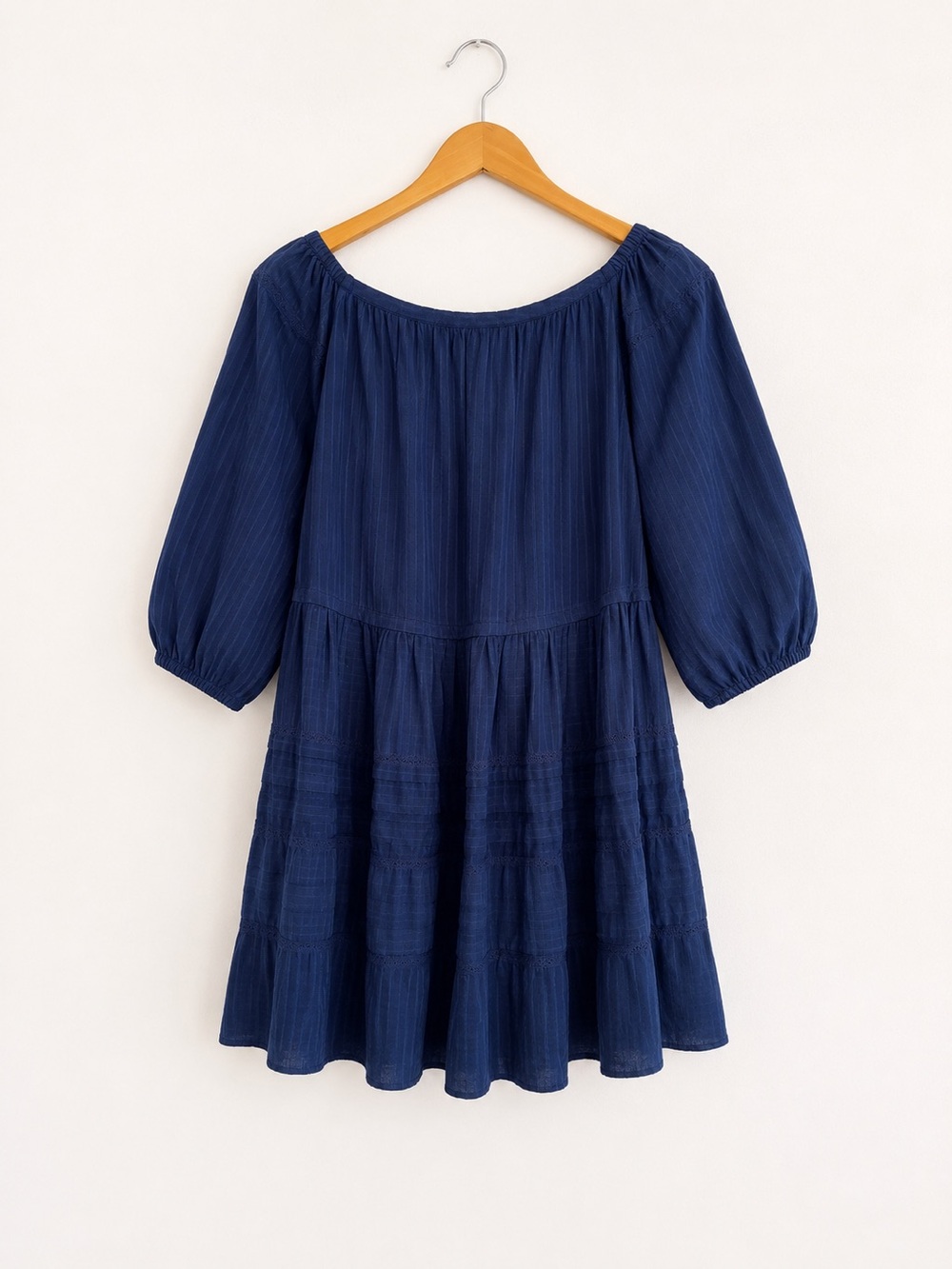 Free People Candy Shop Off-the-Shoulder Tiered Mini Dress Navy Blue Size XS